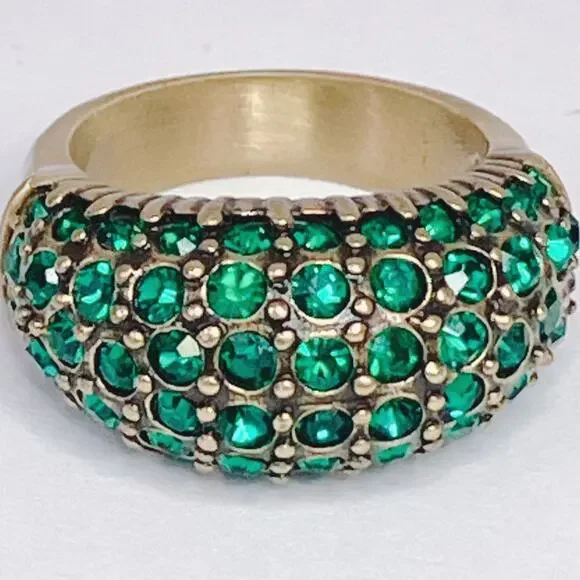 Signed Heidi Daus Gold Tone Green Crystal Dome Cocktail Designer Ring Size 5.75